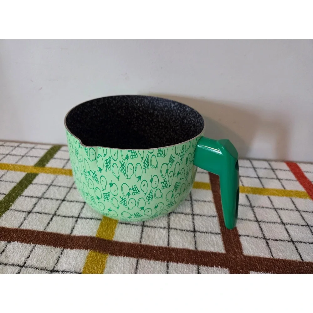 Vintage Fruit Print Non Stick Small Milk Pan Sauce Pot Green 4 Inch 1 Quart